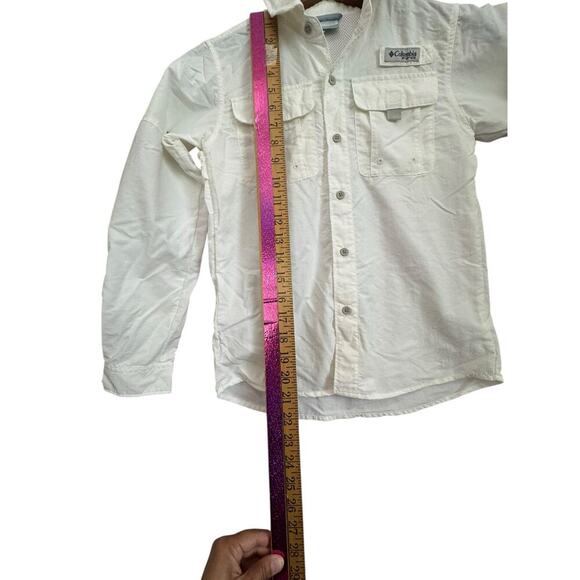 Columbia PFG Boys Long Sleeve Vented Button-Up Shirt Size M (10/12) Cream - Picture 5 of 7